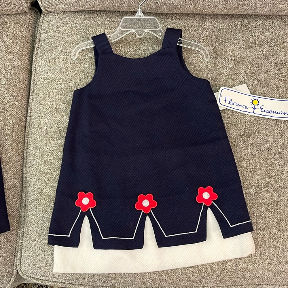 3T brand new Navy White Jumper with Red happy flower appliqué